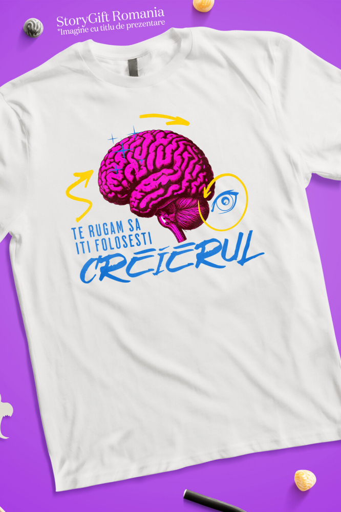 Tricou Femei, Barbati, Copii, Fata, Baiat, Unisex Personalizat Creier Uman Colorat cu Săgeți și Ochi Vultur | Mesaj Amuzant „Folosește-ți Creierul” - Cadouri Personalizate [3]