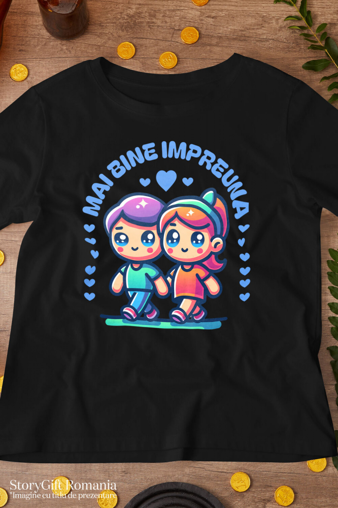 Tricou Femei, Barbati, Copii, Fata, Baiat, Unisex Personalizat „Cuplu Animat Fericit Plimbare - Cadou Personalizat „Mai bine împreună” pentru Familie, Copii și Prieteni de Valentine's Day” [3]