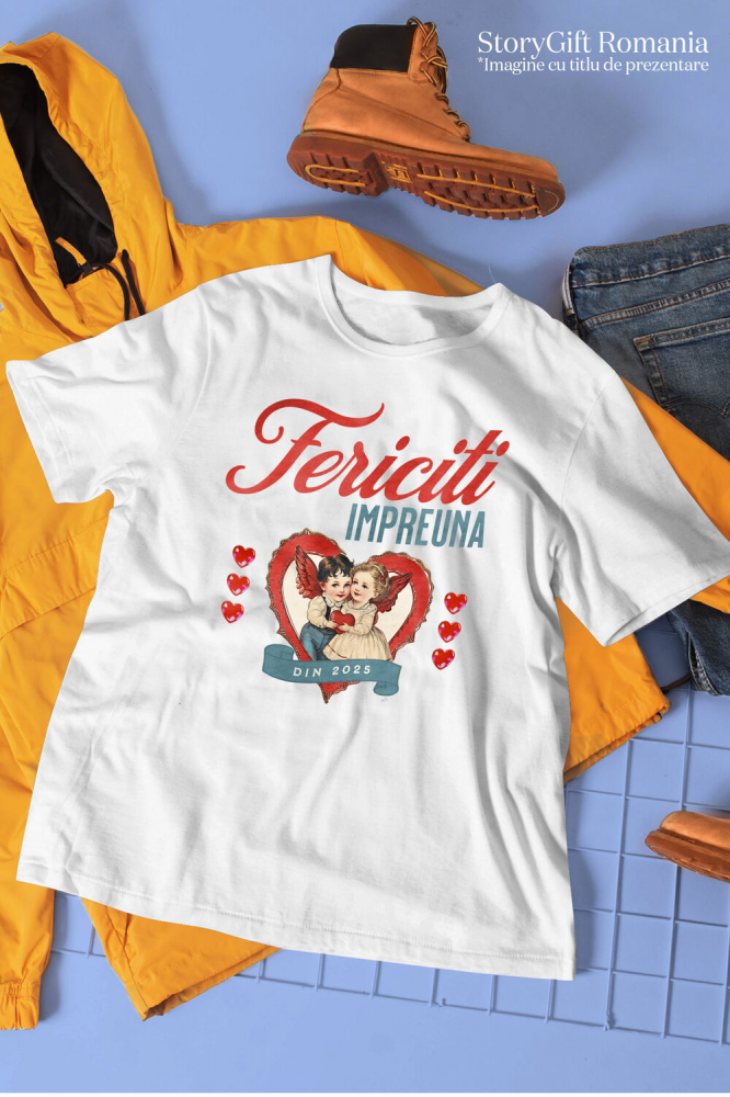 Tricou Femei, Barbati, Copii, Fata, Baiat, Unisex Personalizat Cuplu și Copii cu Îngeri și Inimă - Fericire și Dragoste În Familie din 2025 [3]