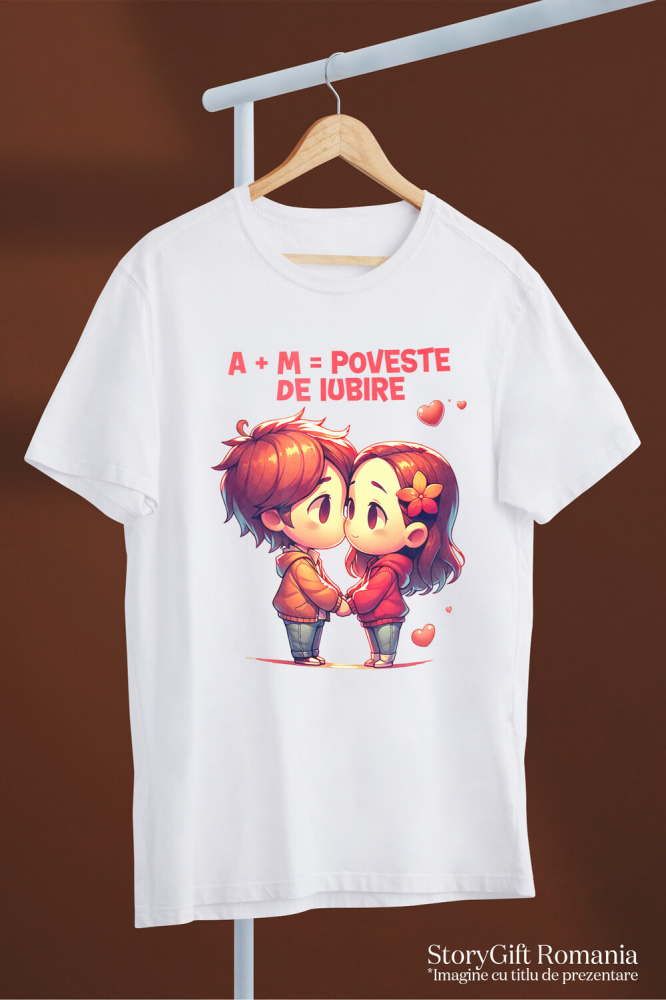 Tricou Femei, Barbati, Copii, Fata, Baiat, Unisex Personalizat Cadou Personalizat Cuplu Iubire cu Text „A+M= Poveste de Iubire” pentru Valentine's Day [3]