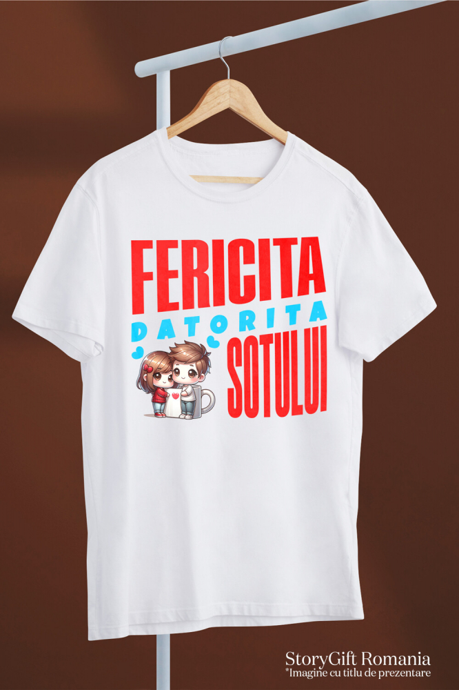 Tricou Femei, Barbati, Copii, Fata, Baiat, Unisex Personalizat Cana Personalizată „Fericită Datorită Soțului” | Cadou Dragoste pentru Cupluri Fericite [3]