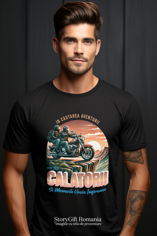 Tricou Femei, Barbati, Copii, Fata, Baiat, Unisex Personalizat Cuplu Pe Motocicletă – Călătorie Romantică cu View Montan [2]