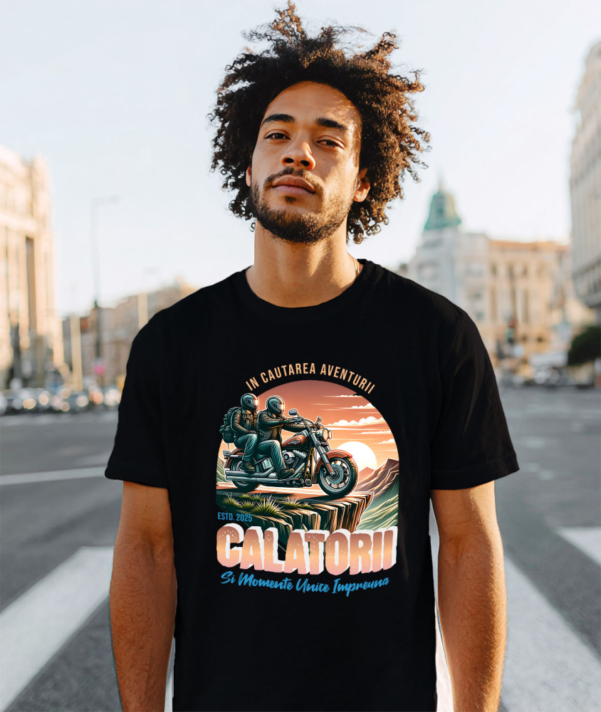 Tricou Femei, Barbati, Copii, Fata, Baiat, Unisex Personalizat Cuplu Pe Motocicletă – Călătorie Romantică cu View Montan [2]