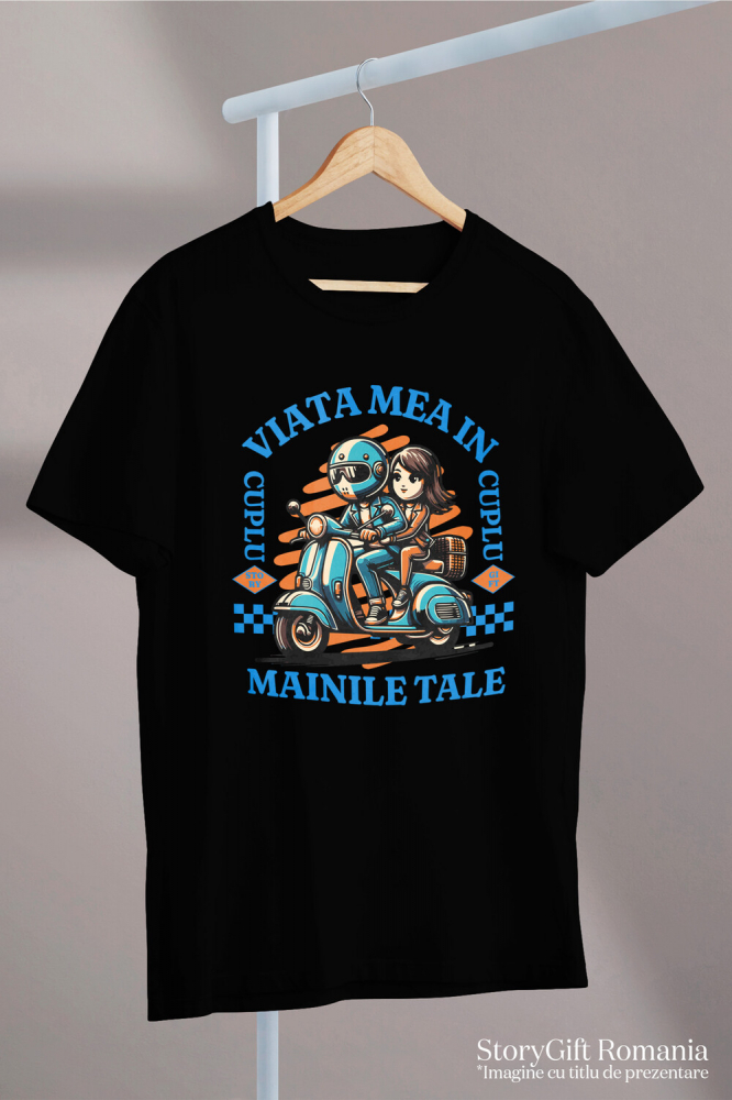 Tricou Femei, Barbati, Copii, Fata, Baiat, Unisex Personalizat Cuplu Romantic pe Scuter – Aventură și Dragoste de Valentine's Day [3]