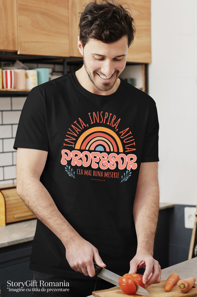 Tricou Femei, Barbati, Copii, Fata, Baiat, Unisex Personalizat Curcubeu Colorat – Educație, Meserie Profesor, Inspiră și Ajută Copiii [2]