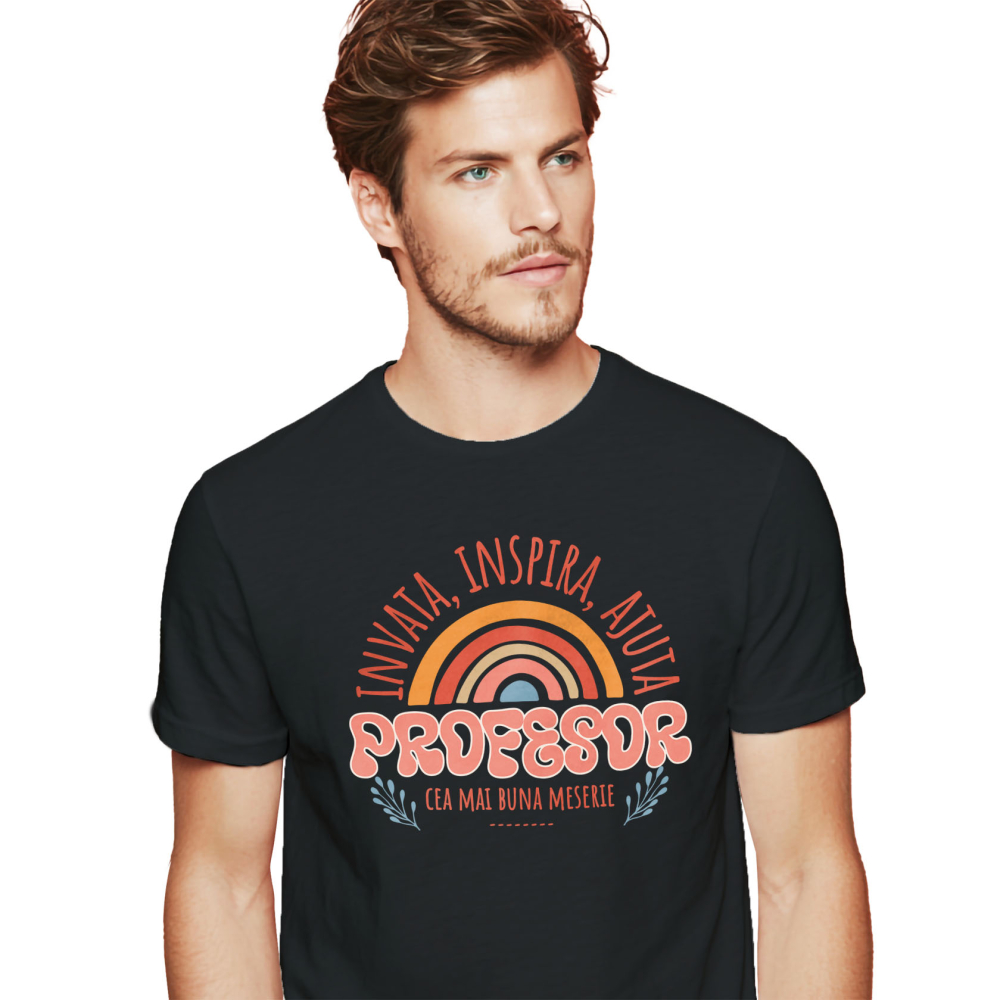 Tricou Femei, Barbati, Copii, Fata, Baiat, Unisex Personalizat Curcubeu Colorat – Educație, Meserie Profesor, Inspiră și Ajută Copiii [1]