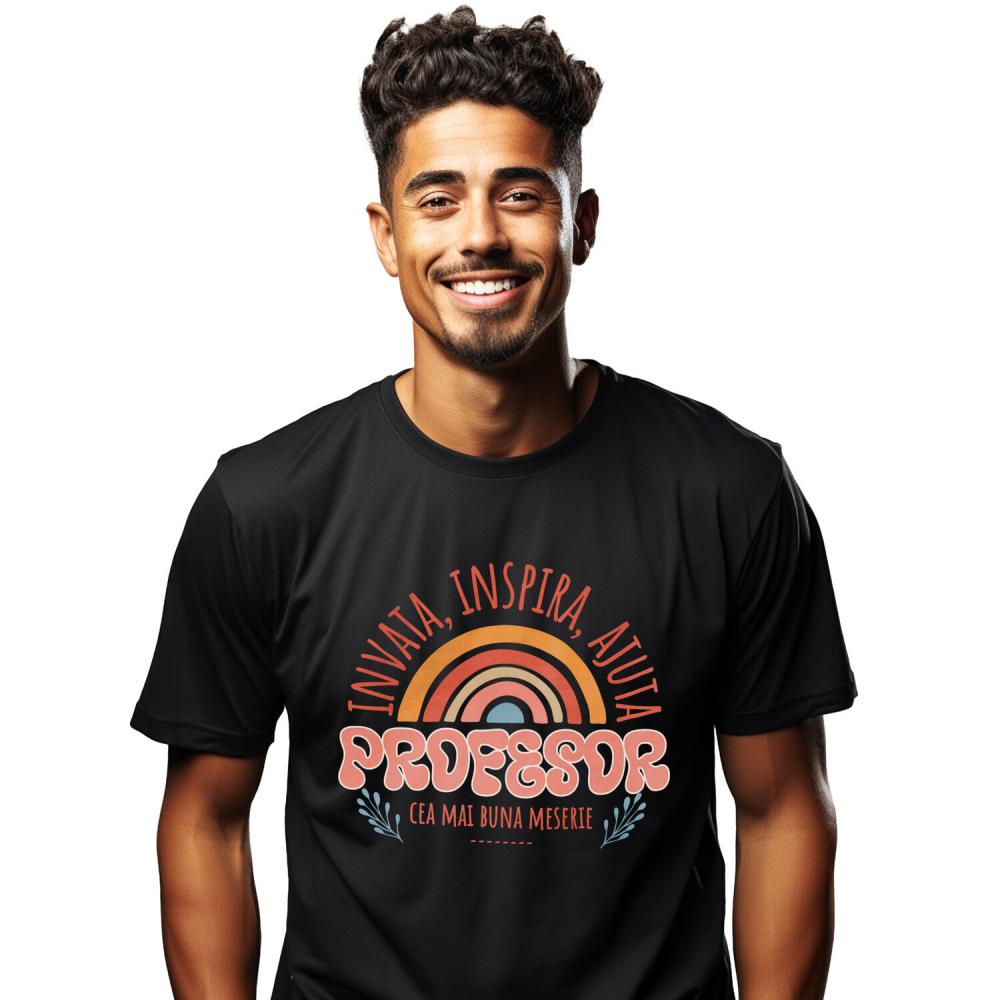 Tricou Femei, Barbati, Copii, Fata, Baiat, Unisex Personalizat Curcubeu Colorat – Educație, Meserie Profesor, Inspiră și Ajută Copiii [1]