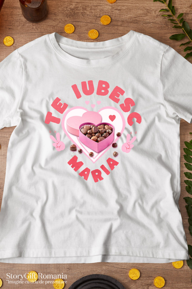 Tricou Femei, Barbati, Copii, Fata, Baiat, Unisex Personalizat „Cutie de Bomboane Personalizată cu Mesajul „Te Iubesc Maria” - Cadou Dulce pentru Iubita ta de Valentine's Day” [3]
