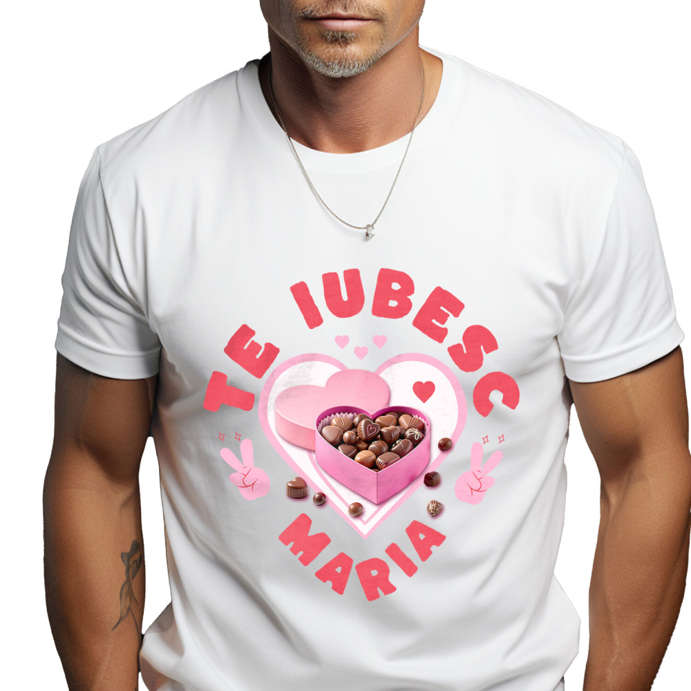 Tricou Femei, Barbati, Copii, Fata, Baiat, Unisex Personalizat „Cutie de Bomboane Personalizată cu Mesajul „Te Iubesc Maria” - Cadou Dulce pentru Iubita ta de Valentine's Day” [1]
