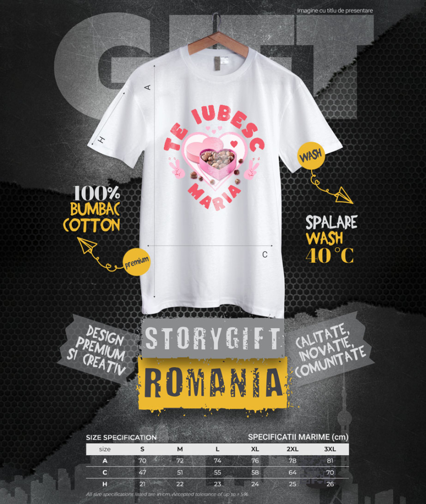 Tricou Femei, Barbati, Copii, Fata, Baiat, Unisex Personalizat „Cutie de Bomboane Personalizată cu Mesajul „Te Iubesc Maria” - Cadou Dulce pentru Iubita ta de Valentine's Day” [4]