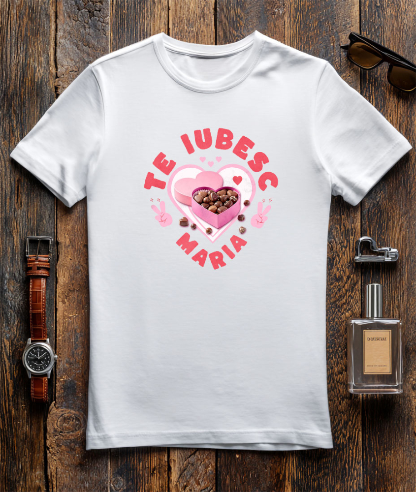 Tricou Femei, Barbati, Copii, Fata, Baiat, Unisex Personalizat „Cutie de Bomboane Personalizată cu Mesajul „Te Iubesc Maria” - Cadou Dulce pentru Iubita ta de Valentine's Day” [3]