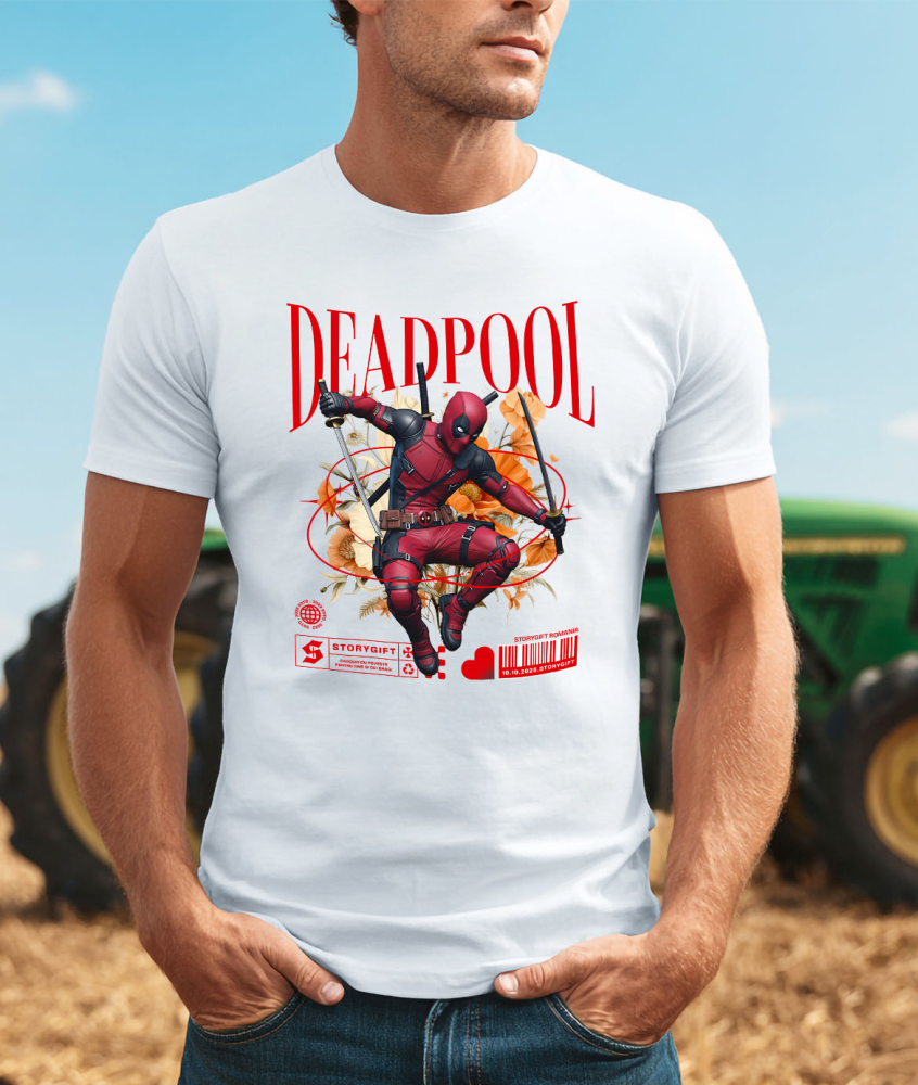 Tricou Barbati cu Deadpool: Flori Magice din Lumea Disney 100% Bumbac, Alb, M [2]