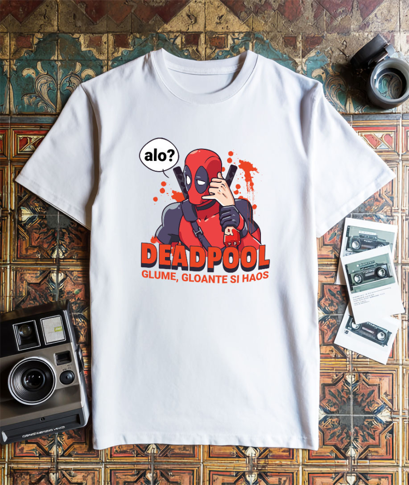 Tricou Barbati cu Deadpool si misiunea periculoasa 100% Bumbac, Alb, M [3]