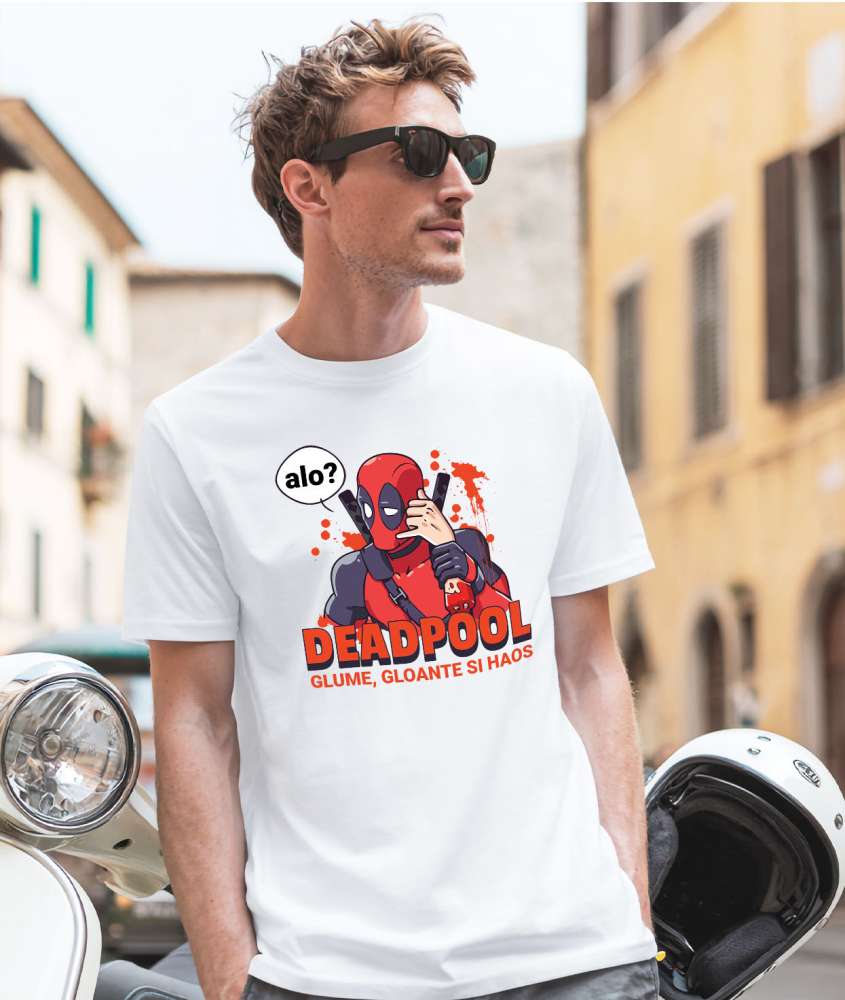 Tricou Barbati cu Deadpool si misiunea periculoasa 100% Bumbac, Alb, M [2]