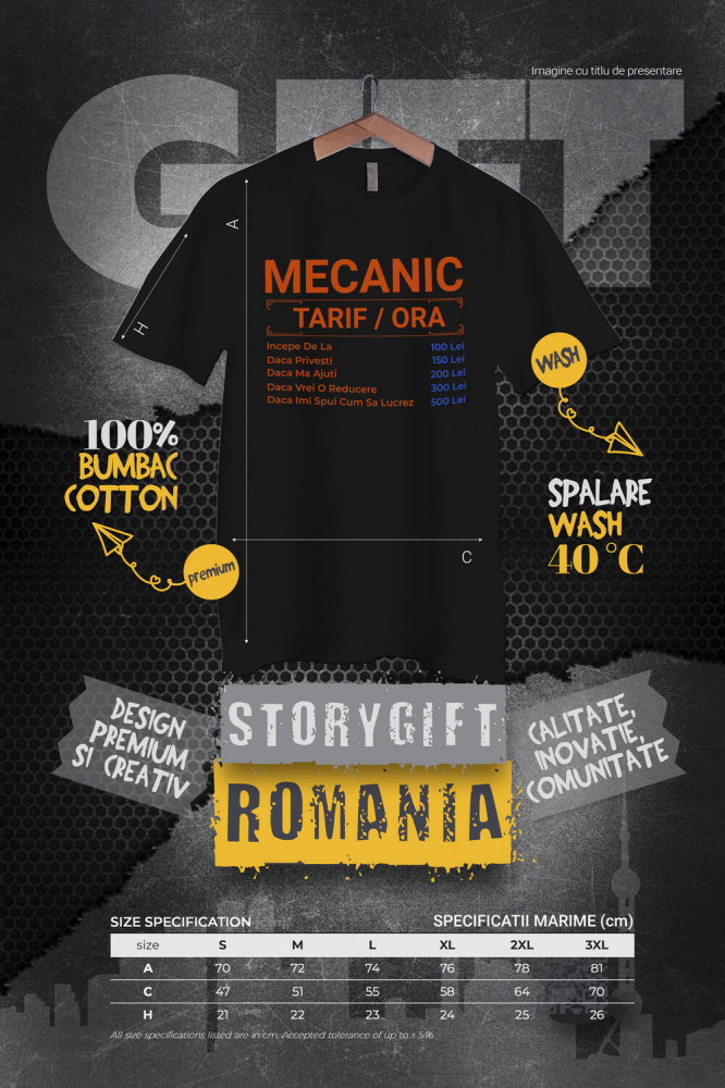 Tricou Femei, Barbati, Copii, Fata, Baiat, Unisex Personalizat Tarife Mecanic – Design Amuzant cu Glume Auto și Meserie [4]