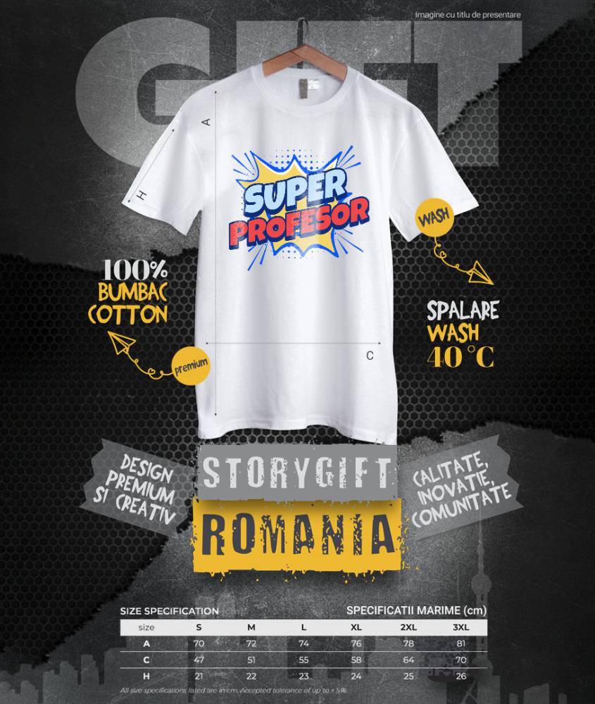 Tricou Femei, Barbati, Copii, Fata, Baiat, Unisex Personalizat Super Profesor – Design Desene Animate pentru Copii și Educație [4]