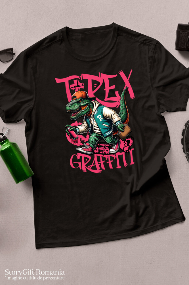Tricou Femei, Barbati, Copii, Fata, Baiat, Unisex Personalizat T-Rex Gangster Graffiti - Îmbrăcăminte Stradală Urbană cu Artă Personalizată pentru Copii și Adulți [3]