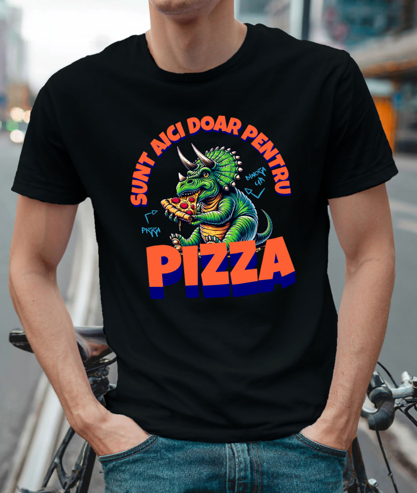 Tricou Femei, Barbati, Copii, Fata, Baiat, Unisex Personalizat Dinozaur personalizat cu pizza și text haios „Sunt aici doar pentru pizza” – Cadou perfect pentru iubitorii de pizza [2]