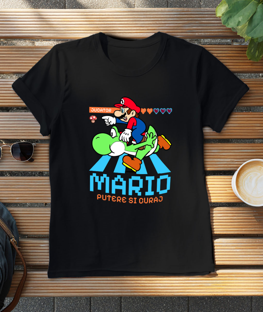 Tricou Barbati cu Distractie in Doi: Mario si Yoshi 100% Bumbac, Negru, XL [3]