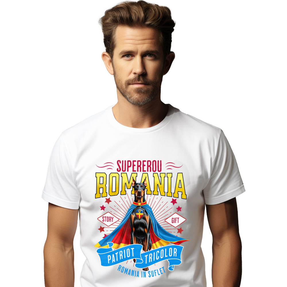 Tricou Femei, Barbati, Copii, Fata, Baiat, Unisex Personalizat Doberman Pinscher în Costum de Căpitan România – Cadou Personalizat pentru Iubitorii de Câini [1]