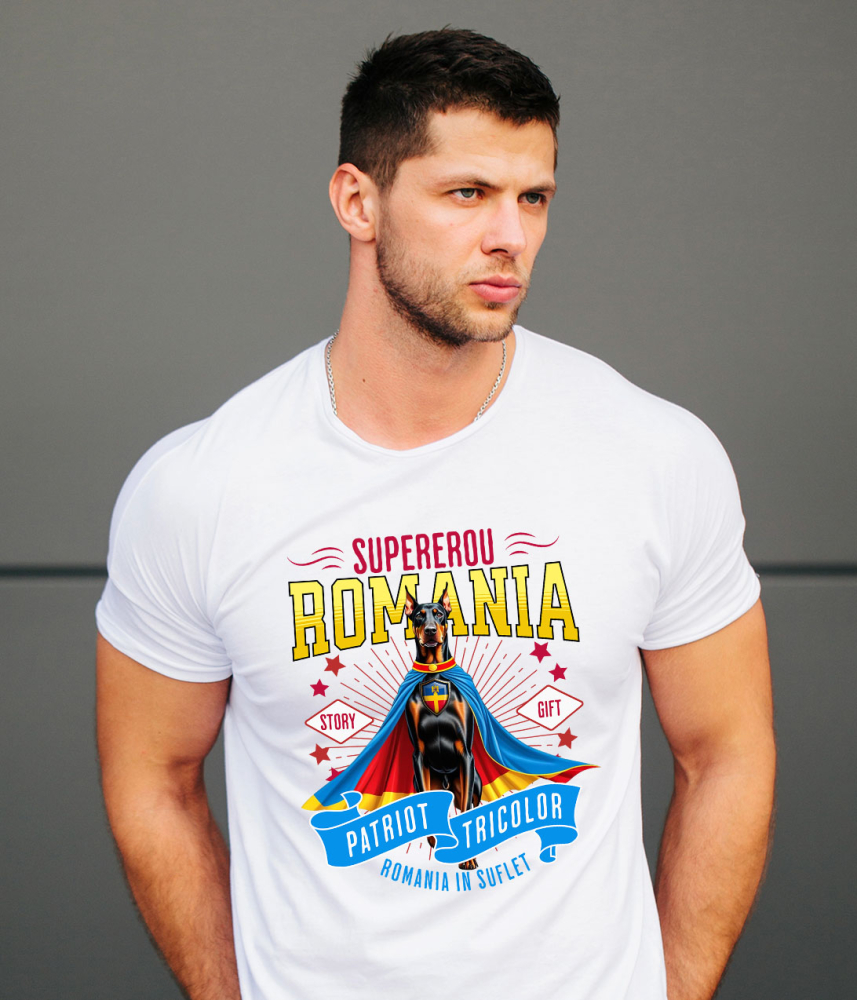 Tricou Femei, Barbati, Copii, Fata, Baiat, Unisex Personalizat Doberman Pinscher în Costum de Căpitan România – Cadou Personalizat pentru Iubitorii de Câini [2]