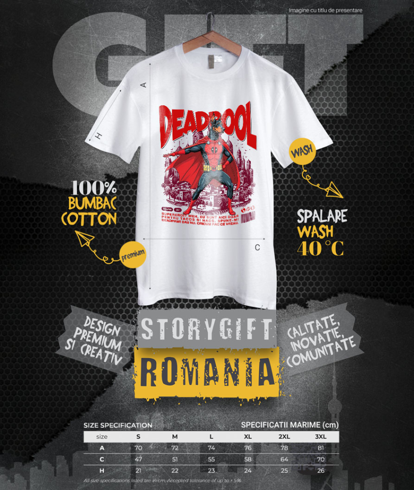Tricou Femei, Barbati, Copii, Fata, Baiat, Unisex Personalizat Doberman în Costum Deadpool – Câine Supererou Personalizat și Amuzant [4]