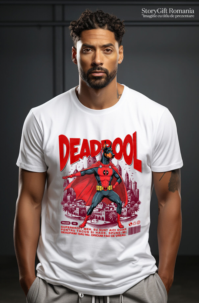 Tricou Femei, Barbati, Copii, Fata, Baiat, Unisex Personalizat Doberman în Costum Deadpool – Câine Supererou Personalizat și Amuzant [2]