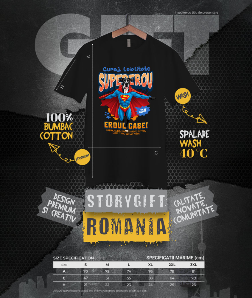 Tricou Femei, Barbati, Copii, Fata, Baiat, Unisex Personalizat Dog German în Costum de Superman – Produse Personalizate pentru Copii și Familie [4]