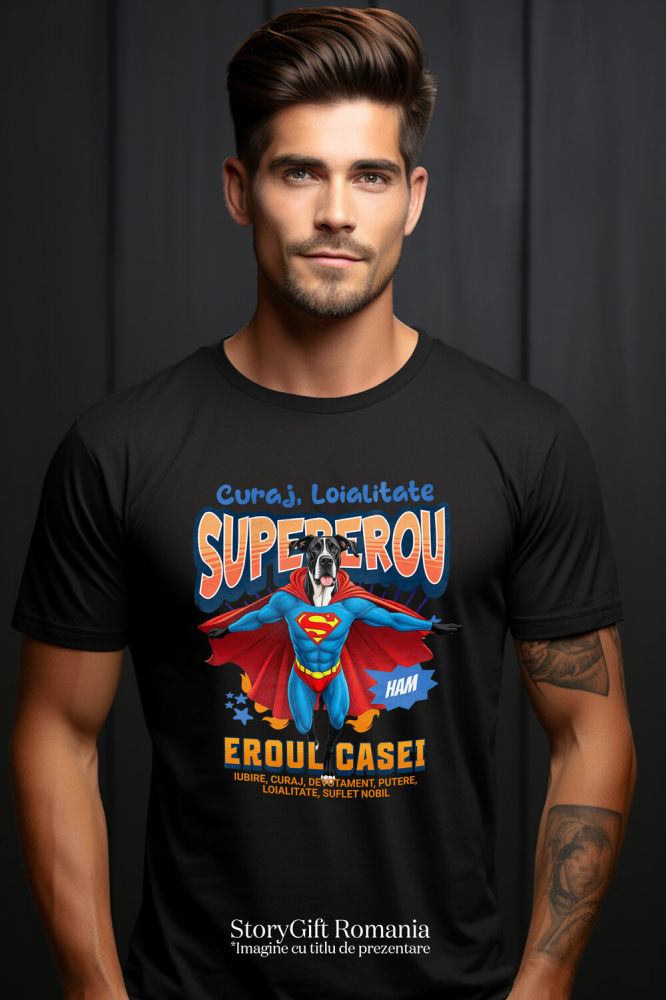 Tricou Femei, Barbati, Copii, Fata, Baiat, Unisex Personalizat Dog German în Costum de Superman – Produse Personalizate pentru Copii și Familie [2]
