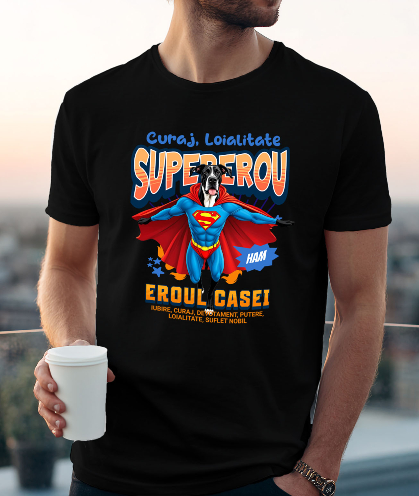 Tricou Femei, Barbati, Copii, Fata, Baiat, Unisex Personalizat Dog German în Costum de Superman – Produse Personalizate pentru Copii și Familie [2]