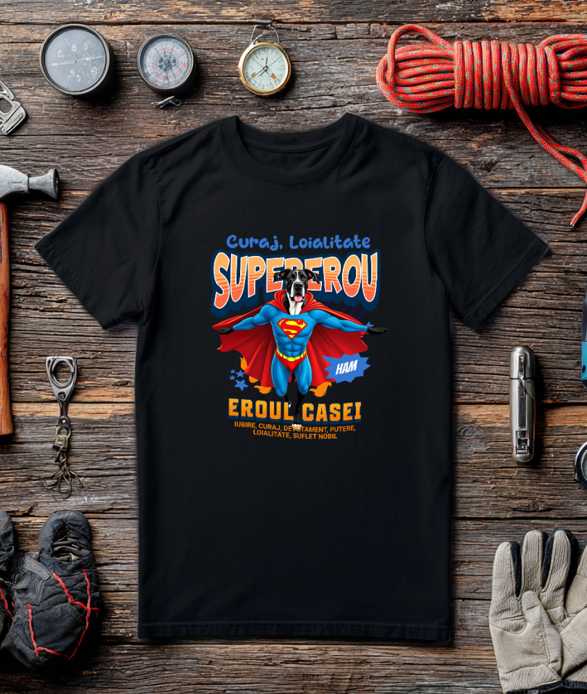Tricou Femei, Barbati, Copii, Fata, Baiat, Unisex Personalizat Dog German în Costum de Superman – Produse Personalizate pentru Copii și Familie [3]