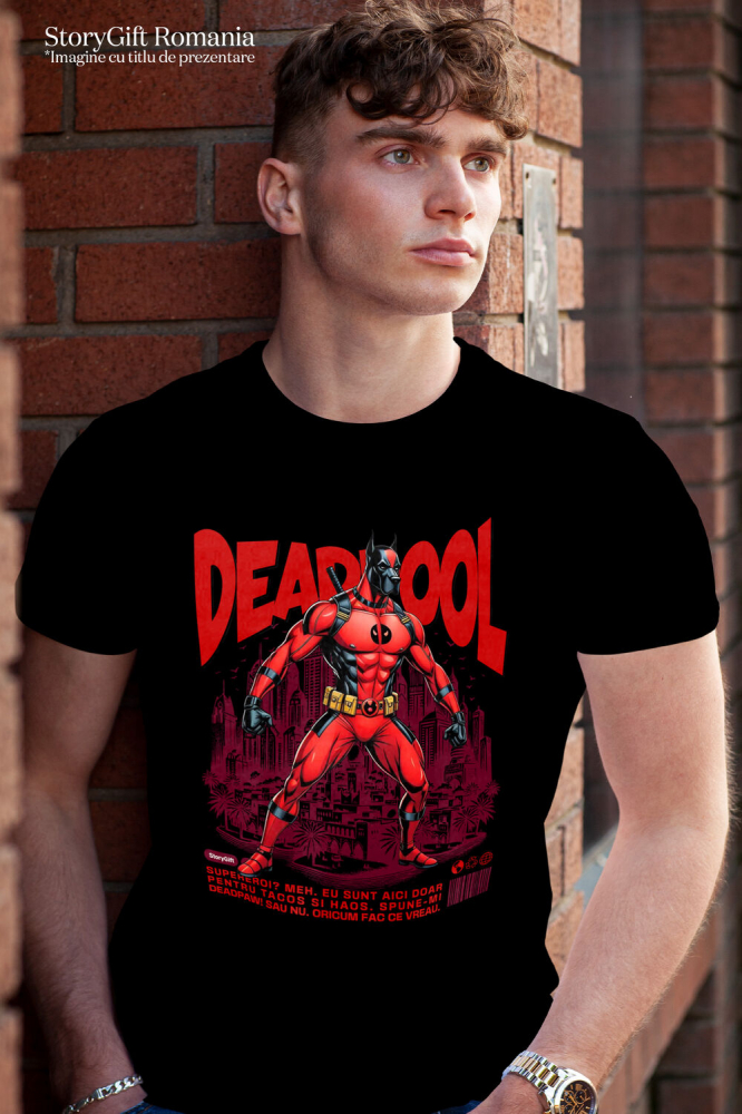 Tricou Femei, Barbati, Copii, Fata, Baiat, Unisex Personalizat Dog German în Costum Deadpool – Câine Supererou Amuzant și Personalizat [2]