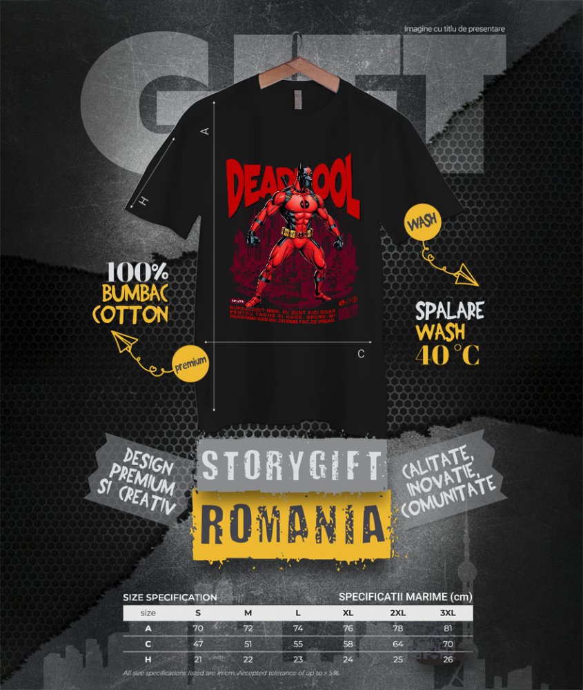 Tricou Femei, Barbati, Copii, Fata, Baiat, Unisex Personalizat Dog German în Costum Deadpool – Câine Supererou Amuzant și Personalizat [4]