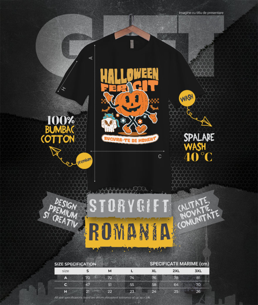 Tricou Femei, Barbati, Copii, Fata, Baiat, Unisex Personalizat Dovleac de Halloween Vesel | Halloween Fericit și Distracție pentru Toată Familia [4]