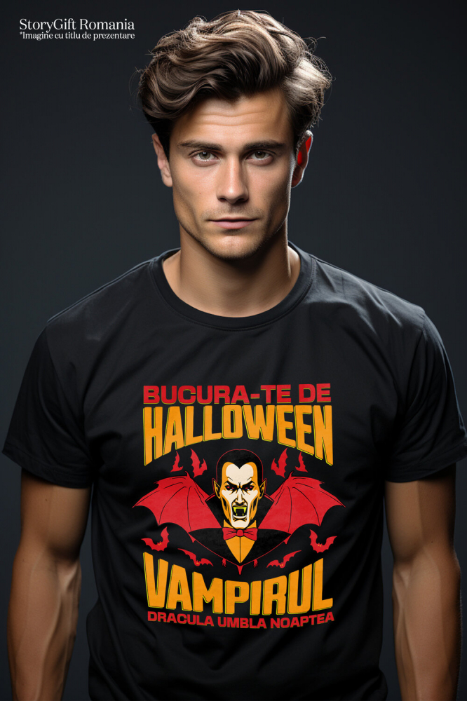 Tricou Femei, Barbati, Copii, Fata, Baiat, Unisex Personalizat Dracula cu Colți și Aripi | Vampirul Dracula Halloween | Petrecere Tematică de Groază [2]