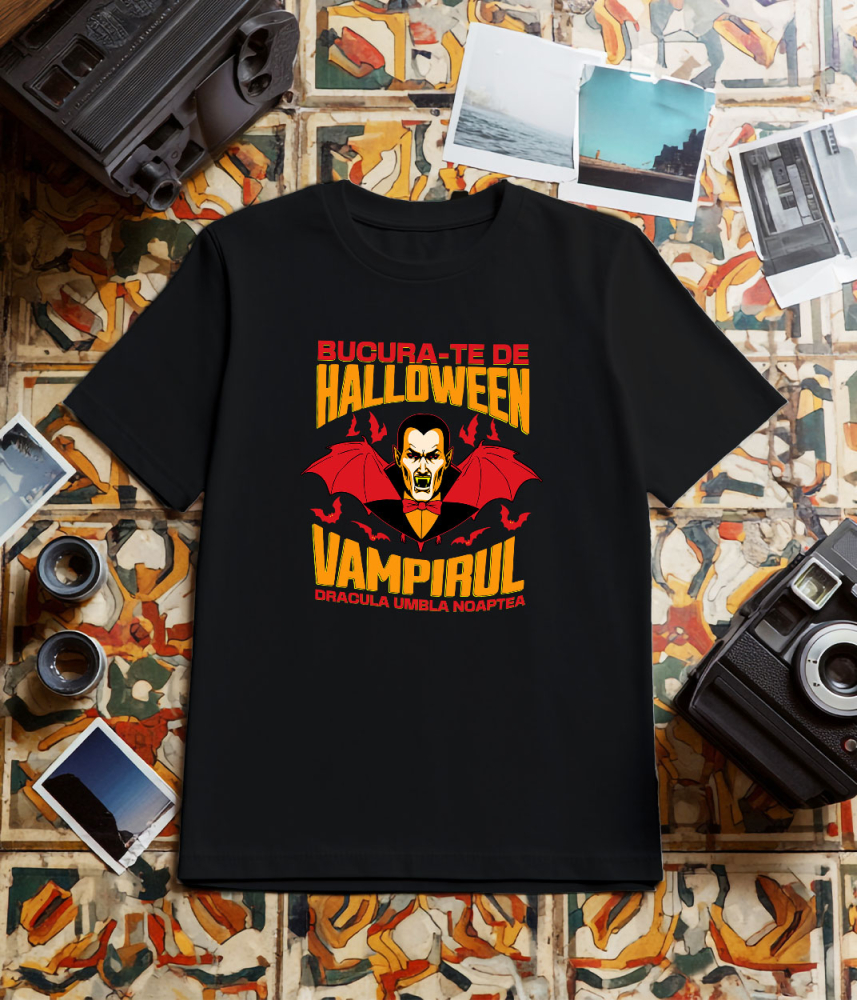 Tricou Femei, Barbati, Copii, Fata, Baiat, Unisex Personalizat Dracula cu Colți și Aripi | Vampirul Dracula Halloween | Petrecere Tematică de Groază [3]