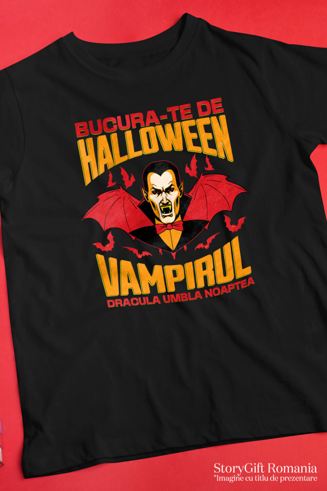 Tricou Femei, Barbati, Copii, Fata, Baiat, Unisex Personalizat Dracula cu Colți și Aripi | Vampirul Dracula Halloween | Petrecere Tematică de Groază [3]