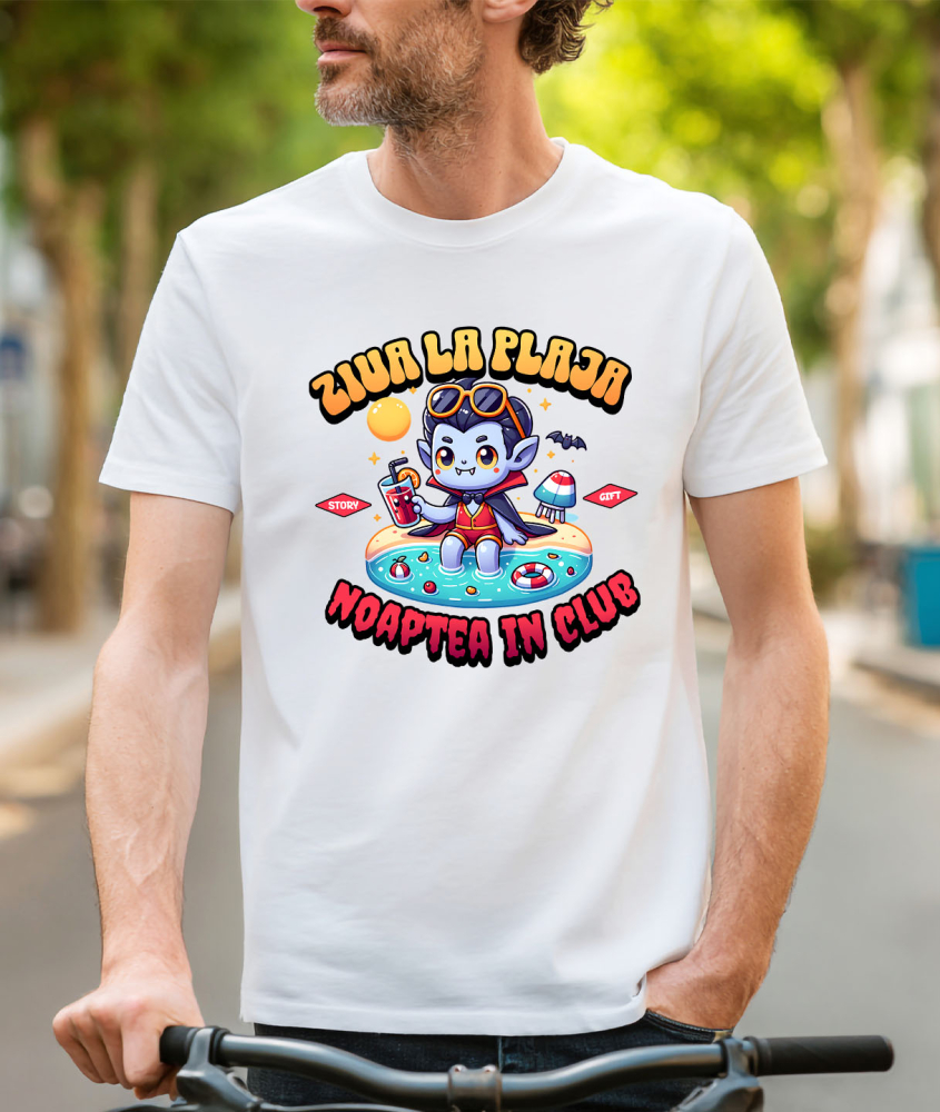 Tricou Femei, Barbati, Copii, Fata, Baiat, Unisex Personalizat Dracula La Plajă – Cadou Amuzant Personalizat Pentru Familie & Prieteni [2]