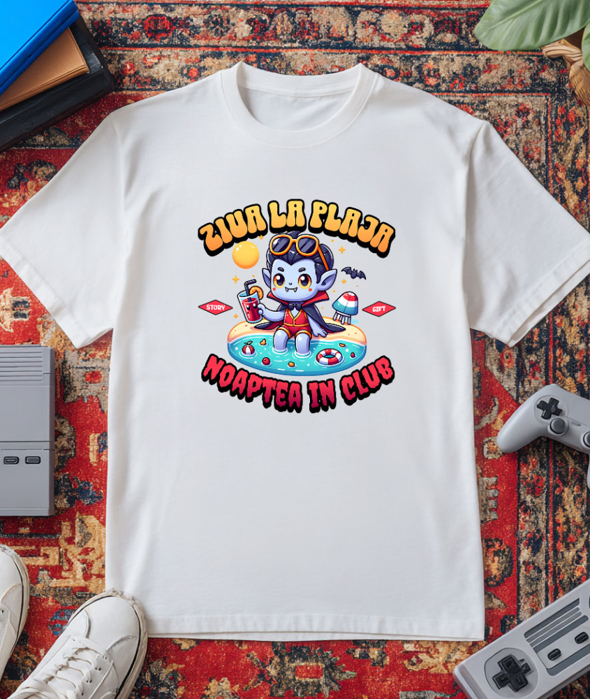 Tricou Femei, Barbati, Copii, Fata, Baiat, Unisex Personalizat Dracula La Plajă – Cadou Amuzant Personalizat Pentru Familie & Prieteni [3]