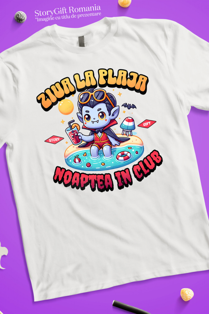 Tricou Femei, Barbati, Copii, Fata, Baiat, Unisex Personalizat Dracula La Plajă – Cadou Amuzant Personalizat Pentru Familie & Prieteni [3]