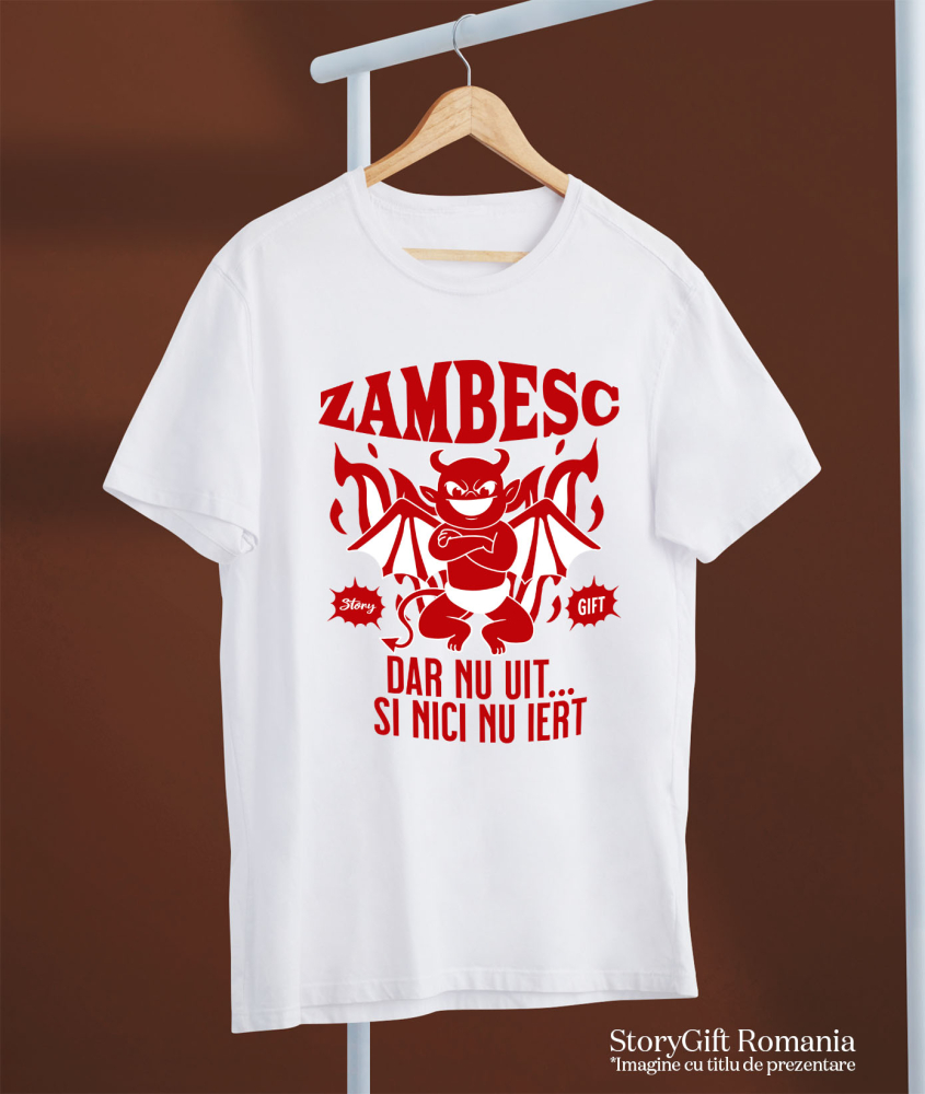 Tricou Femei, Barbati, Copii, Fata, Baiat, Unisex Personalizat Drăcușor Diavol Zâmbitor cu Text „Zâmbesc Dar Nu Uit” - Cadou Personalizat Halloween pentru Familie și Prieteni [3]