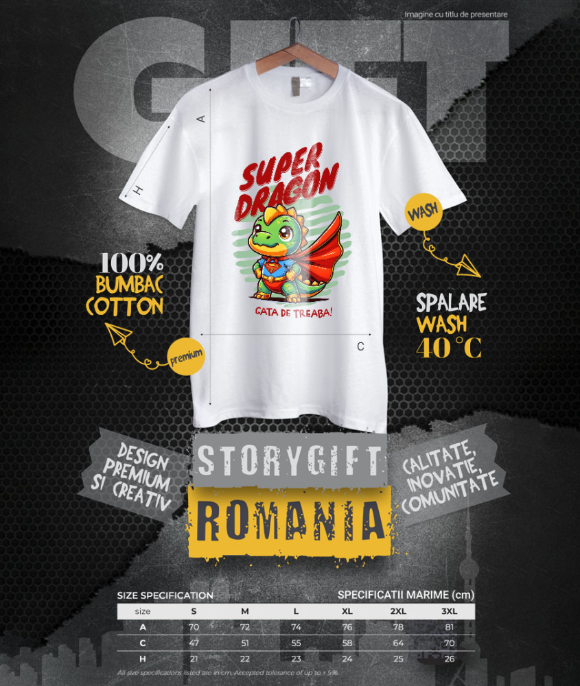 Tricou Femei, Barbati, Copii, Fata, Baiat, Unisex Personalizat Dragon Super Erou cu Pelerină Roșie - Cadouri Personalizate pentru Copii și Familie [4]