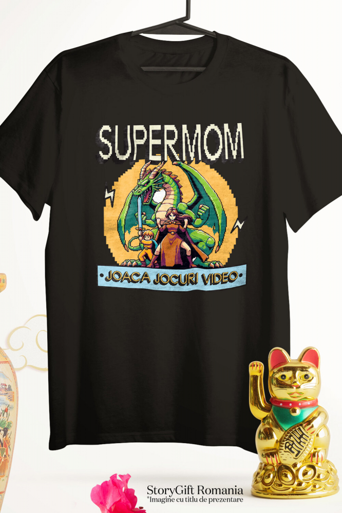 Tricou Femei, Barbati, Copii, Fata, Baiat, Unisex Personalizat Dragon Jocuri Video cu Luptătoare Războinică SuperMom - Cadou Personalizat „Joacă Jocuri Video” pentru Familie și Prieteni [3]