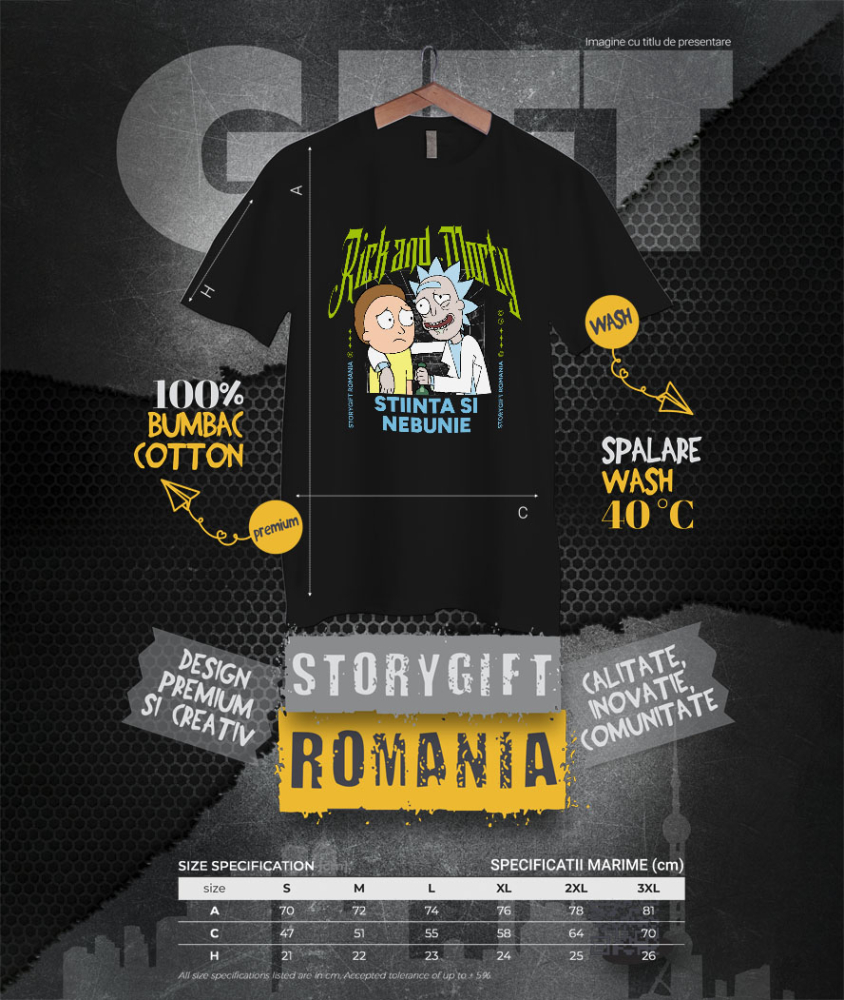 Tricou Barbati cu Echipa Rick si Morty 100% Bumbac, Negru, M [4]