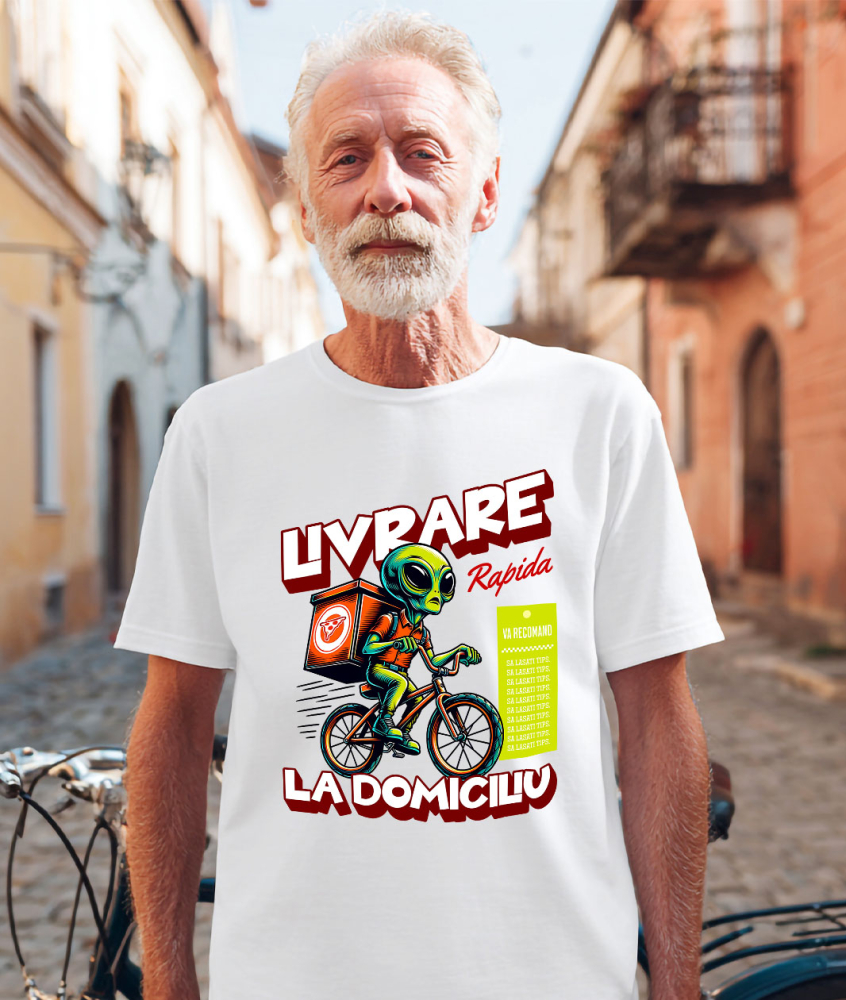 Tricou Femei, Barbati, Copii, Fata, Baiat, Unisex Personalizat Extraterestru Curier Cu Bicicleta Si Cutii De Pizza | Cadou Amuzant Livrare La Domiciliu [2]