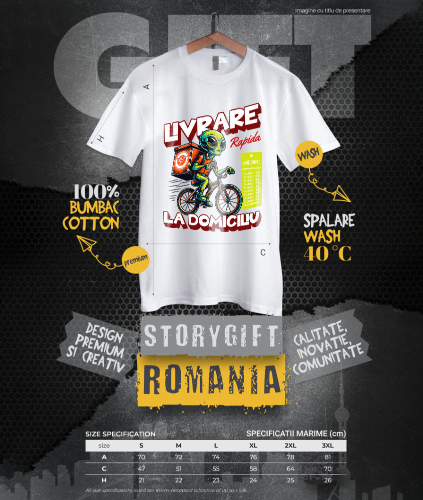 Tricou Femei, Barbati, Copii, Fata, Baiat, Unisex Personalizat Extraterestru Curier Cu Bicicleta Si Cutii De Pizza | Cadou Amuzant Livrare La Domiciliu [4]