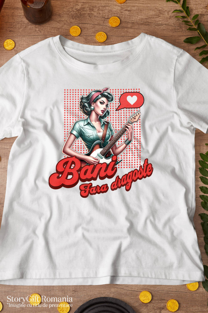 Tricou Femei, Barbati, Copii, Fata, Baiat, Unisex Personalizat Fată cu Chitara Electrică - Cadou Personalizat pentru Iubitori de Muzică, Mesaj Rock [3]