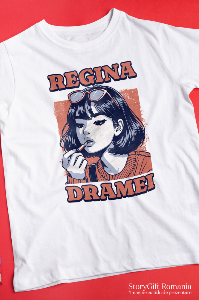 Tricou Femei, Barbati, Copii, Fata, Baiat, Unisex Personalizat Fata Modernă cu Breton și Ochelari de Soare - Cadou Personalizat „Regina Dramei” [3]