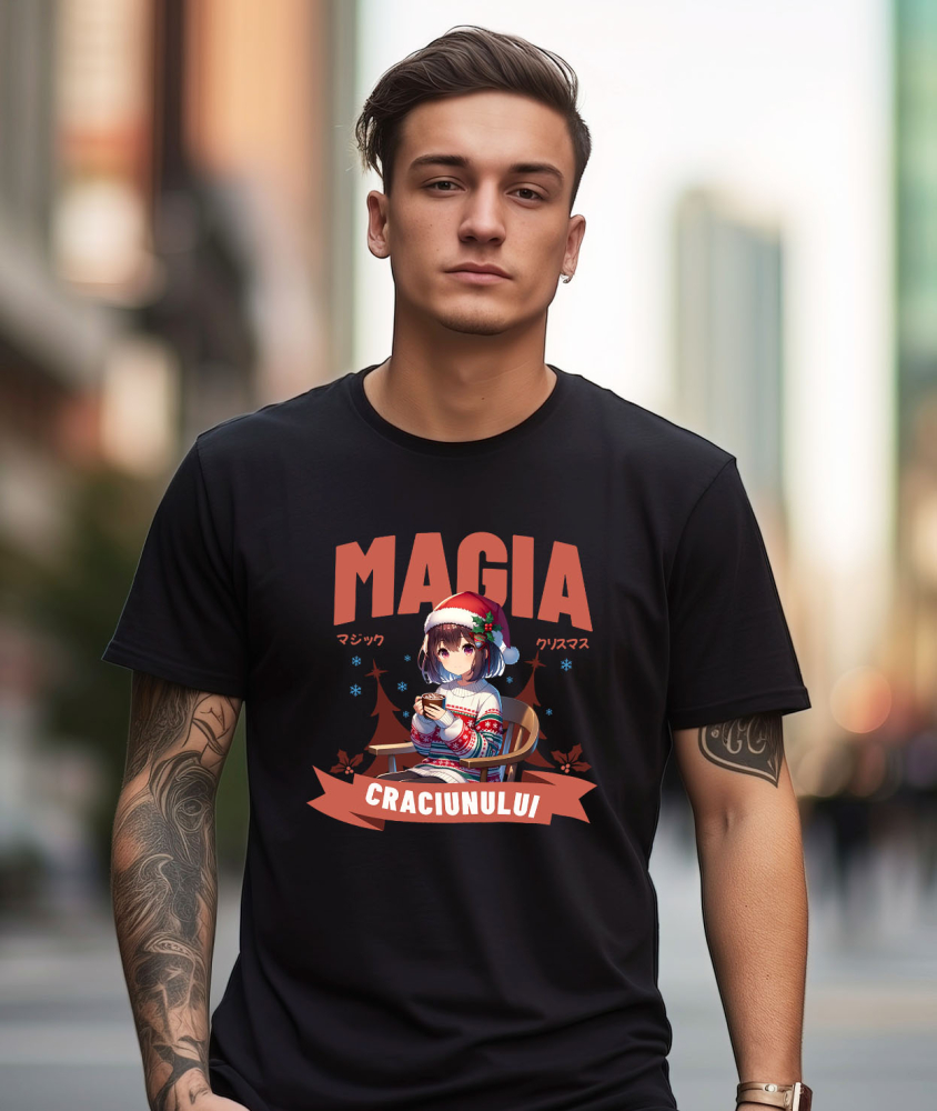 Tricou Femei, Barbati, Copii, Fata, Baiat, Unisex Personalizat Fată Stil Anime cu Căciulă și Pulover de Crăciun – Cadouri Personalizate pentru Magia Crăciunului [2]
