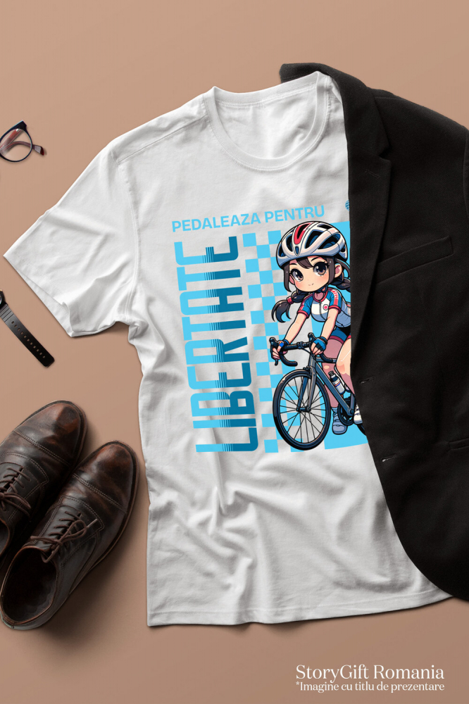 Tricou Femei, Barbati, Copii, Fata, Baiat, Unisex Personalizat Fată Anime pe Bicicletă – Design Sportiv pentru Cadouri Personalizate [3]